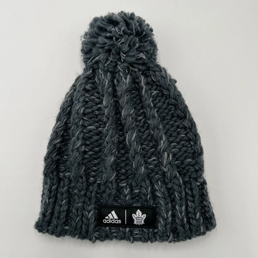 Adidas Toronto Maple Leafs Knit Pom Beanie Hat Gray NHL‎ Hockey